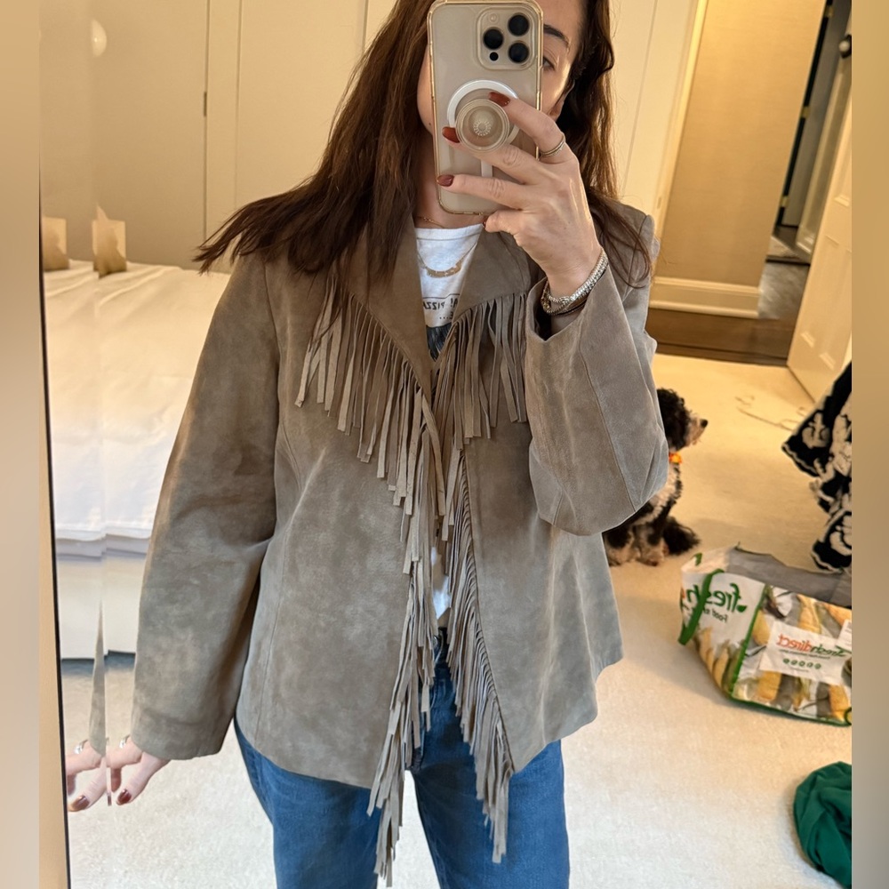 Vintage Fringe Suede Jacket - Tan